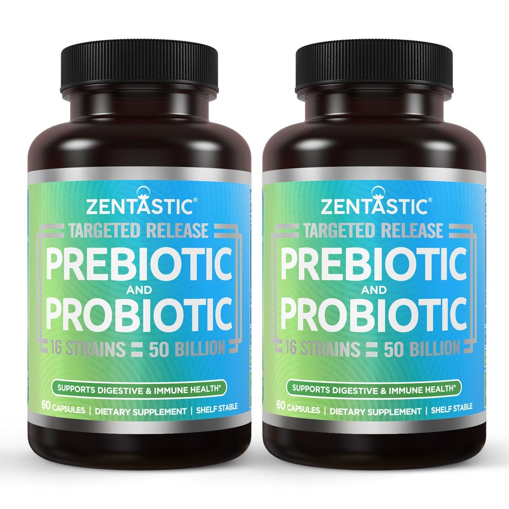 Probioticele și prebioticele zetastice - 50 miliarde CFU - pentru bărbați și femei și sănătatea imună și digestivă - 16 Tulpini - Perioada de valabilitate Stabilă - 120 capsule Veggie de eliberare întârziate