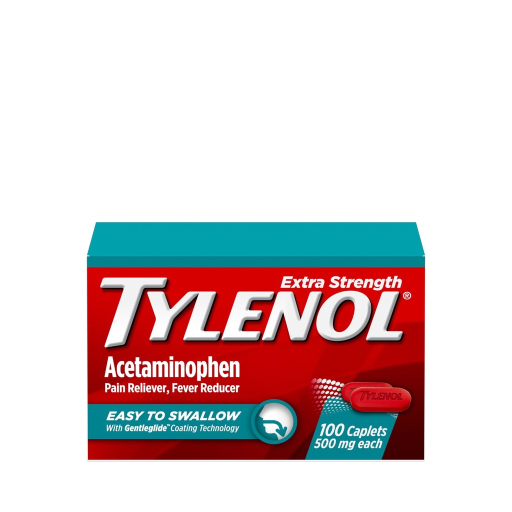 Tylenol Extra Force Easy to Swallow Acetaminofen, Pain Reliever & Fever Reductor Caplete acoperite pentru adulţi cu tehnologie Gentleglide, 500 mg Extra Putere Acetaminofen, 100 ct