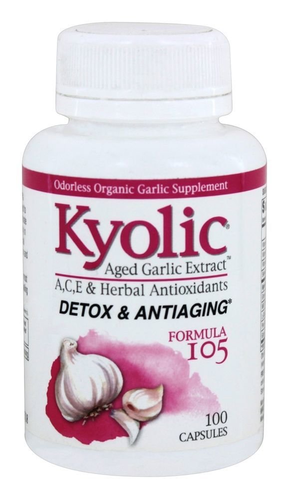 Extract de Usturoi Kyolic Aged Formula 105, Detox și Anti-Aging, 100 capsule (Packing May Vary)
