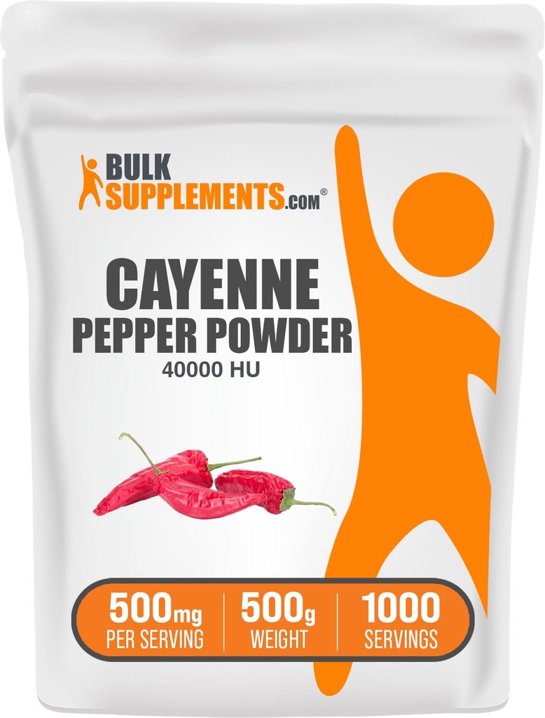 BulkSupplements.com Cayenne Pepper 40000 HU Pulbere - Capsaicina Suplimente, Cayenne Pepper Powder - Vegan & Gluten gratuit, 500 mg pe servire, 500g (1.1 lbs) (Pachet de 1)