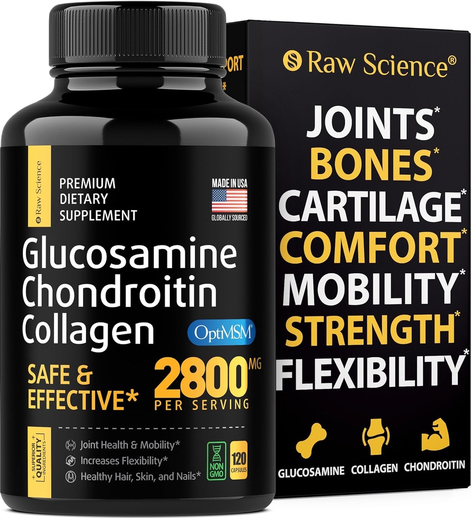 Capsulele Glucosamine Chondroitin MSM - Supliment de suport comun pentru adulţi, 2800 mg Vitamine cu concentraţie triplă: Glucosamină HCL, Chondroitin Sulfat cu OptiMSM - reduce discomfortul articular, 120 capsule