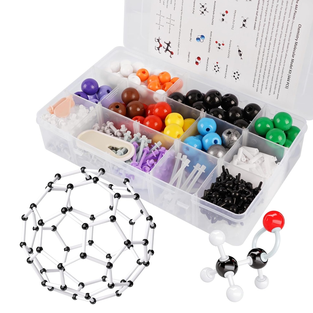 Kit model molecular, 444 PC-uri Set chimie moleculara organica, Kit model element Atom pentru lectii de chimie, Kit de constructii structuri moleculare, Cadou stiinta Ochem pentru profesori si studenti