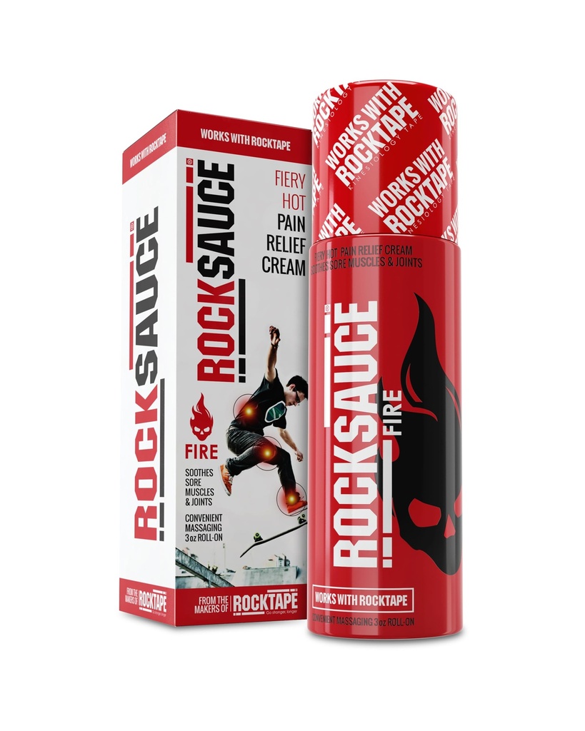 RockSauce Fire, 3 oz Roll-On - Ușor de utilizat Pain Relief Cream - Capsaicina & Menthol Formula Relieves musculare și dureri articulare - Lucrari w/ RockTape - Nu-Mess Aplicator - Die-Free, nu va sta haine