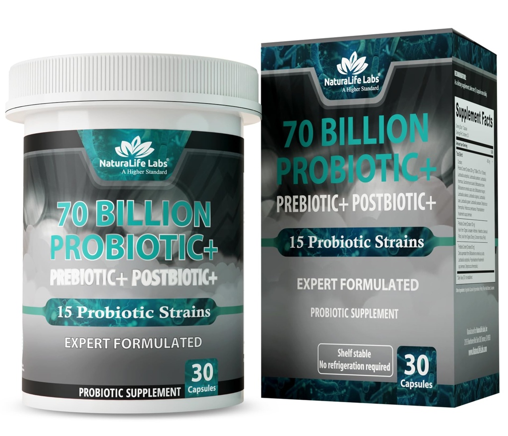 NaturaLife Labs Probiotics 70 Miliarde Panglici cu prebiotic organic si postbiotic 