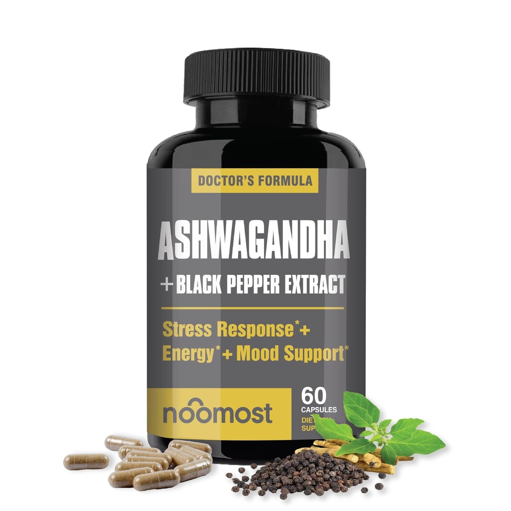 NooMost Organic Ashwagandha 400mg Capsule w/Black Pepper Extract ca Vegan Ashwagandha Suplimente pentru Anti Stres Relief, Natural Mood Support, Energie & Focus-60 Capsule