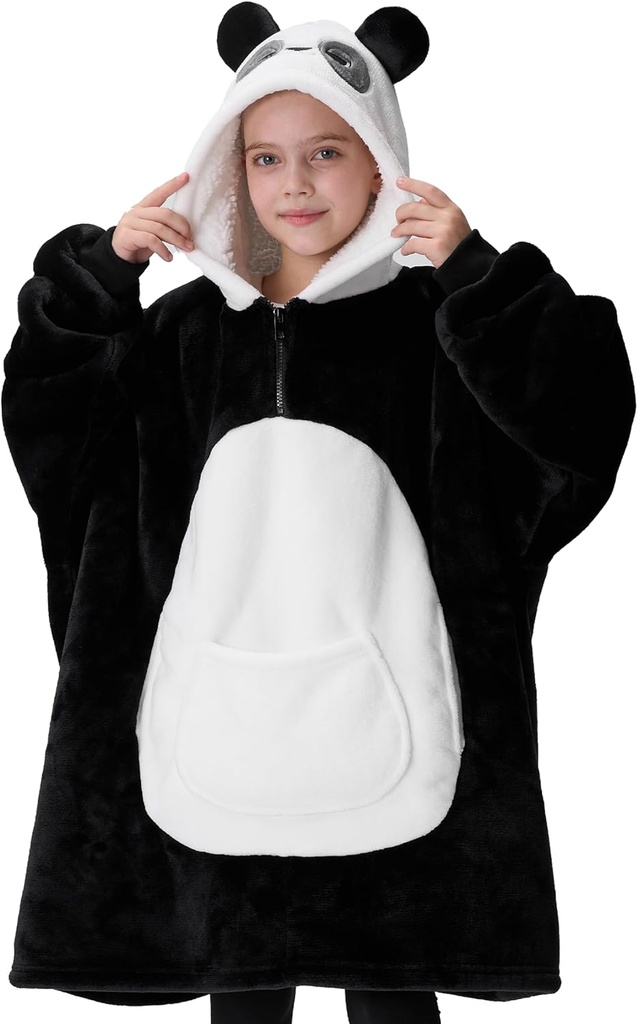 Getgling Getup purtabil Blanket Hoodie pentru fete și băieți Sherpa Fleece cu glugă bluza bluza calda Cozy Sherpa purtabil arunca Hoodie supradimensionate cu buzunar gigant și mâneci pentru copii Panda