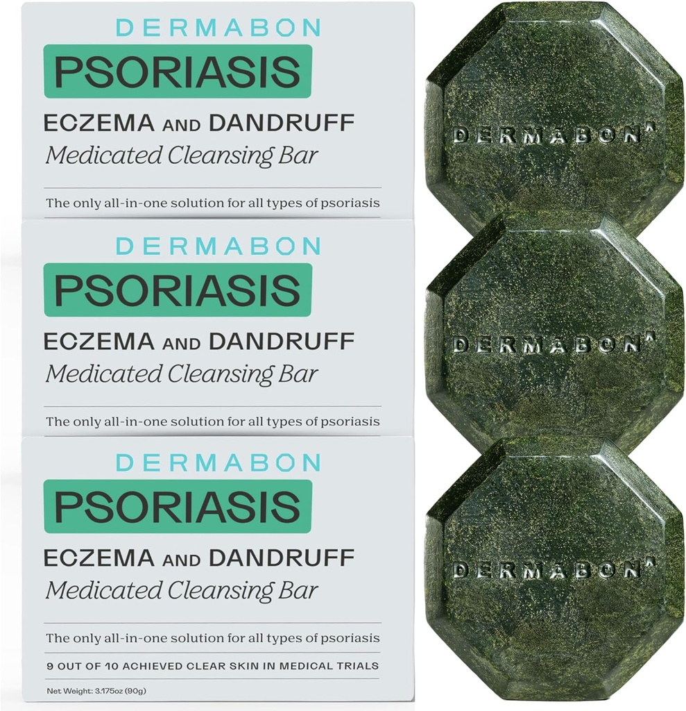 Dermabon 2% Psoriazis de cărbune Psoriazis Body Wash & Eczema Bar Săpun (3 ambalaj) 