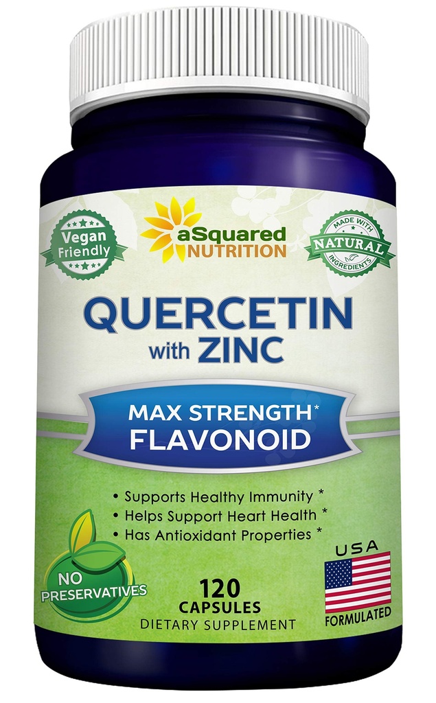 aSquared Nutrition Querbetin 1000 mg cu supliment de zinc - 120 capsule - Querbetin Dihidrat cu Black Elderberry & Zinc - Max Putere Powder Complex pastile pentru a ajuta la îmbunătățirea răspunsului imun