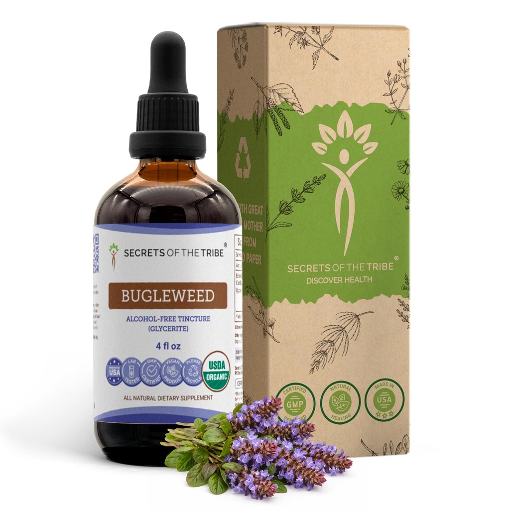Secrete ale Extractului lichid fără alcool de Bugleweed Tribe Tincture, USDA Organic Bugleweed (Lycopus Virginicus) Herb uscat (4 FL OZ)