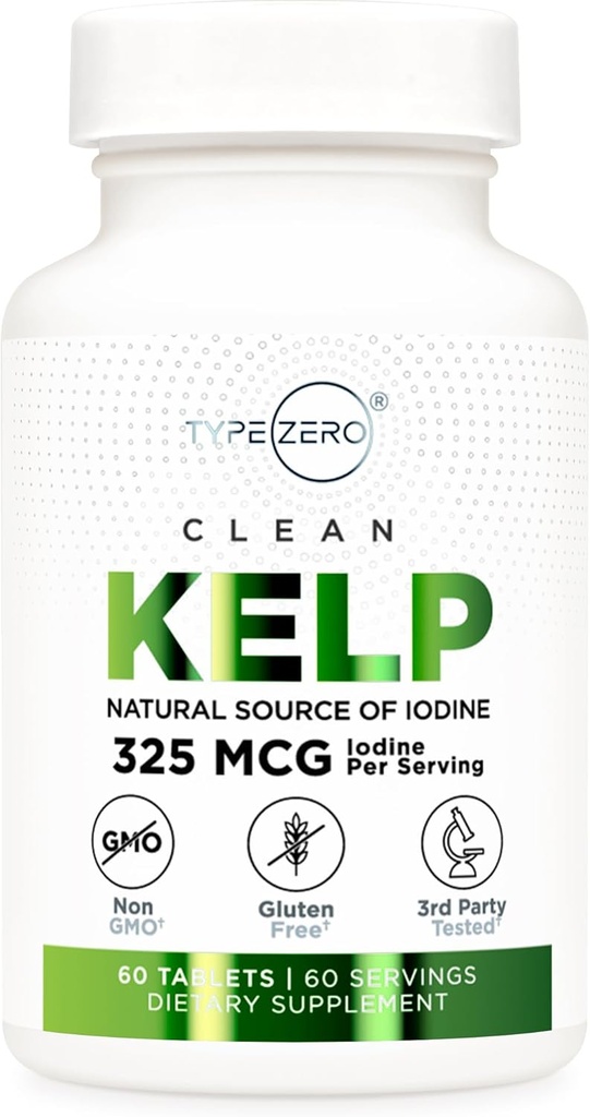 Tip Zero comprimate de iod Kelp curat (60 Servings, 325 MCG per Serving) - Sursa naturală de iod de la Kelp mare, non-GMO, gluten gratuit