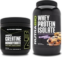 NutraBio Creatin Monohidrat, Nearomated, 150g și Whey Proteine Izolat, Blueberry Muffin, Supliment Bundle - Energie musculară, Lean musculare creștere, recuperare, și puterea