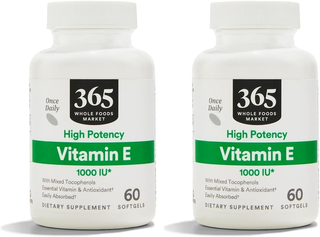 365 by Whole Foods Market, Vitamina E High Potence 1000 Iu, 60 Softgels (Pachet de 2)