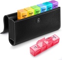 Sukuos Weekly Pill Organizator de 4 ori pe zi cu PU Case din piele, Large 7 zile Pilula cutie (Morning Noon Eve Bed), Daily Pill Case pentru vitamina / ulei de pește / Supplements