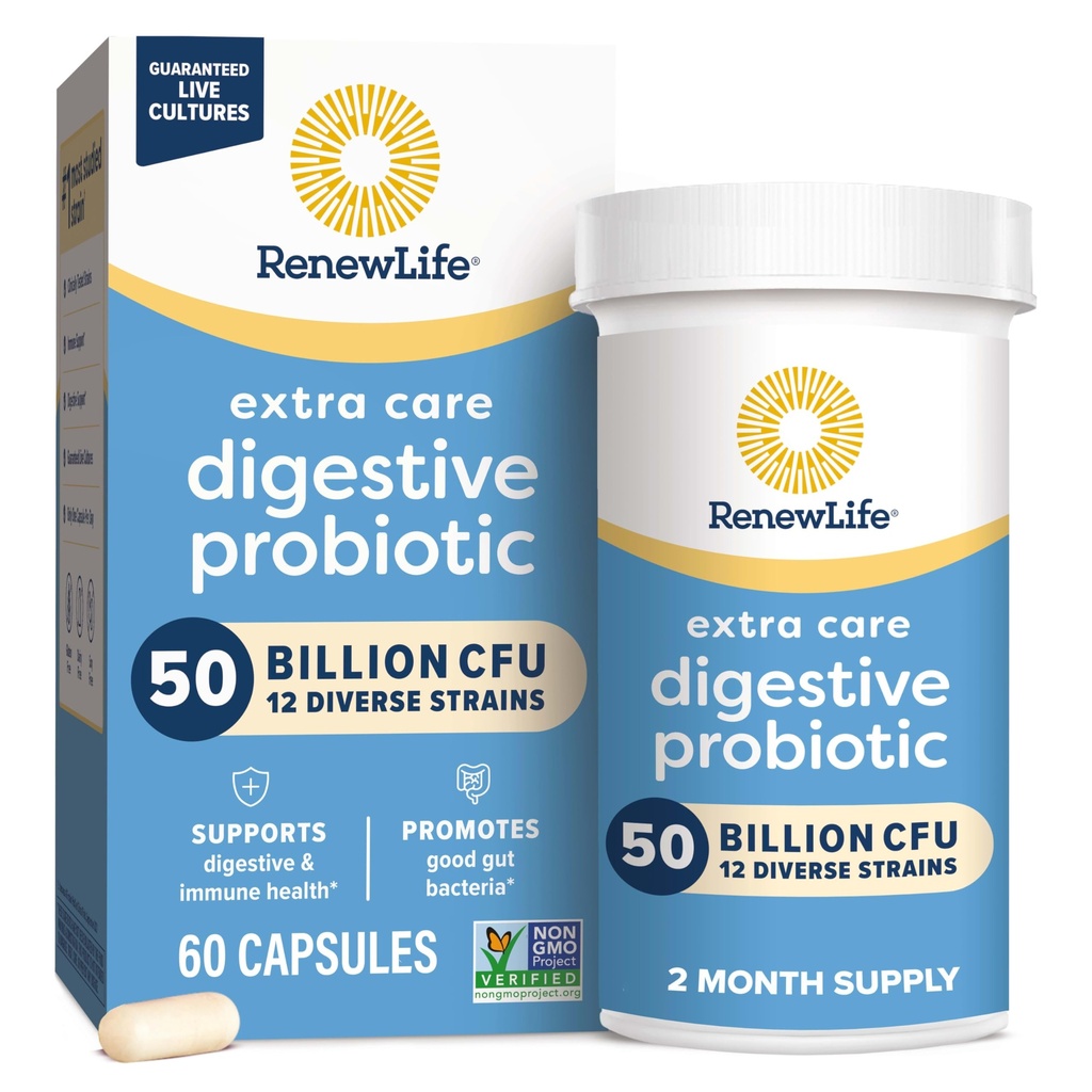Capsule probiotice de ingrijire in plus, 50 Miliarde CFU Garantate, Zilnic Supplement Supplement Suport Immune, Digestive, Respirator (1), L. Rhamnosus GG, Dairy, Soy si Gluten-Free, 60 Conte