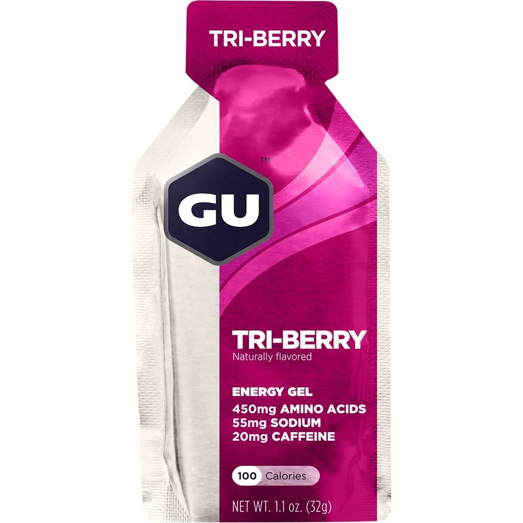 GU Energie Original Sports Nutrition Gel 8-Count Vanilla Bean și 8-Count Tri-Berry Bundle cu aminoacizi și electroliti