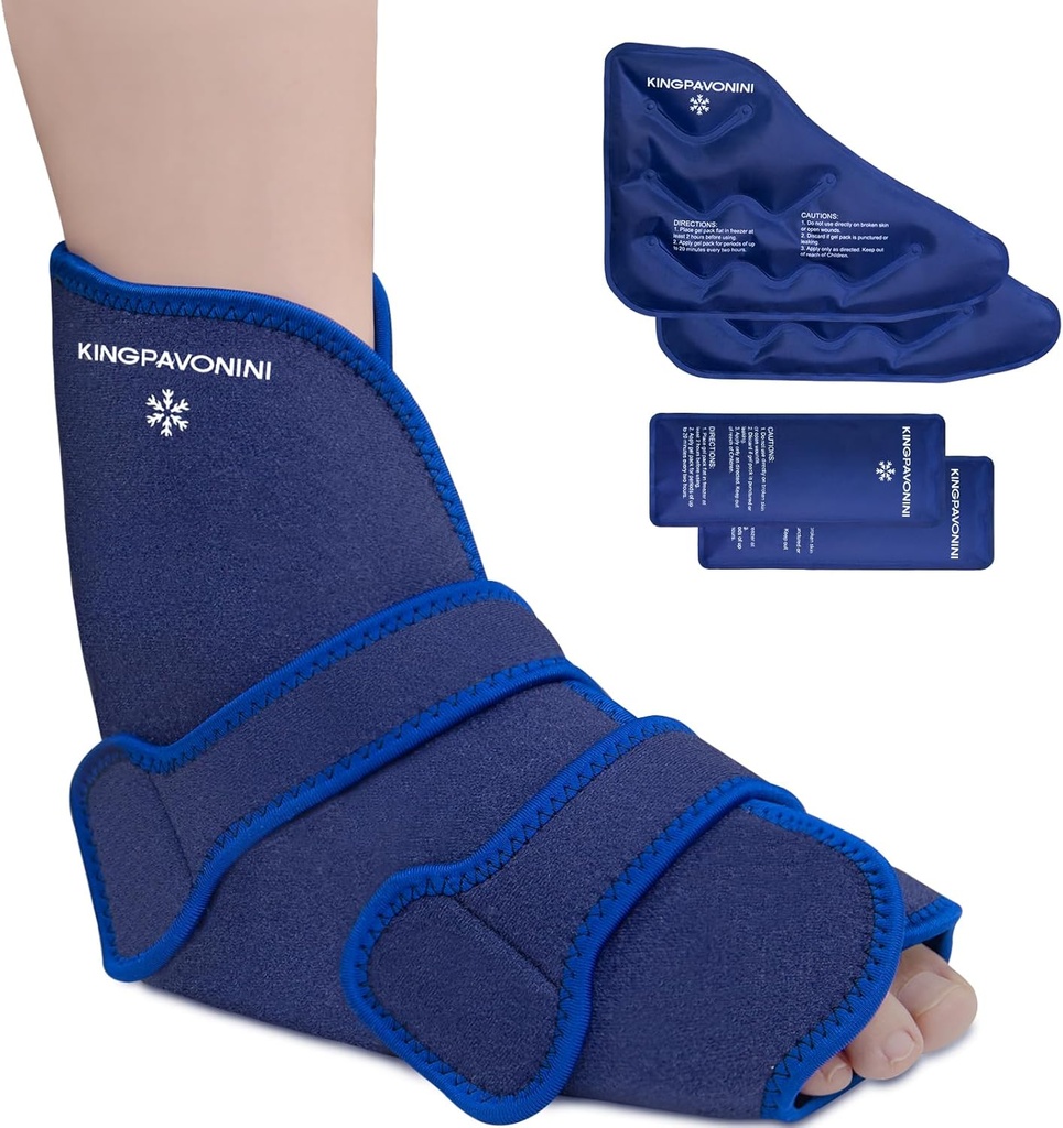 KingPavonini Ankle Foot Ice Pack Wrap for Sprained Ankle and Chirurgie Recovery, Reusable Gel Ice Packs for Feet Ranries, Plantar Fascitis, Ahile Tenditis, Hot/Cold Terapia (1 Wrap+4 Gel Packs)