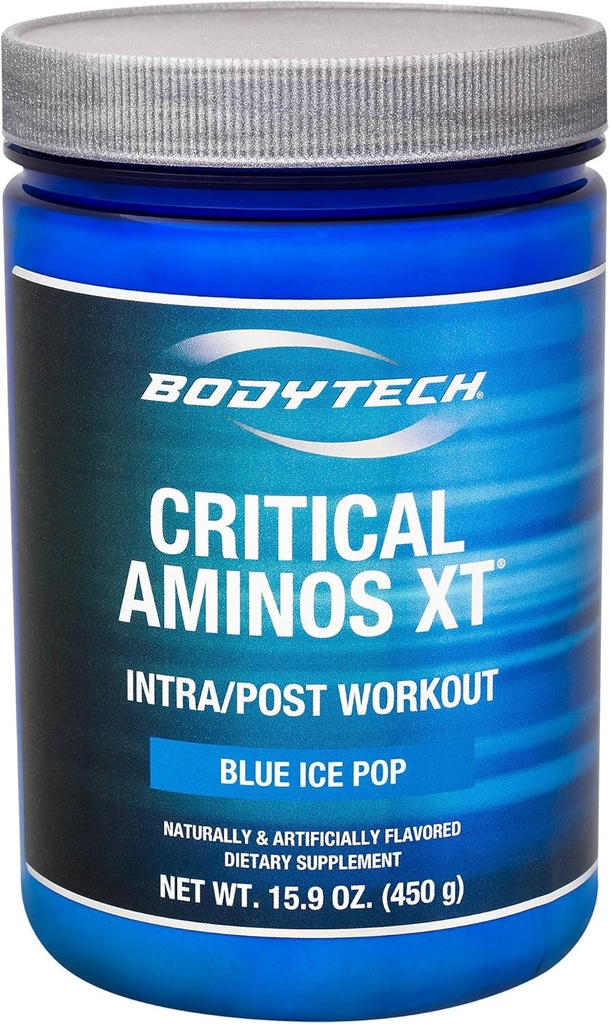 BODYTECH Critical Aminos XT Intra/Post Workout Blue Ice Pop - Suportă recuperarea musculară (12.4 Ounce pulbere)