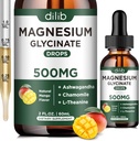 Magneziu Glicinat Supliment, Magneziu lichid picături cu magneziu Glicinat 500mg Ashwagandha, L - Theanin, Mușețel -Suport Stress Relief, Os, Muschi, Mood Vegan naturale Mango Aroma