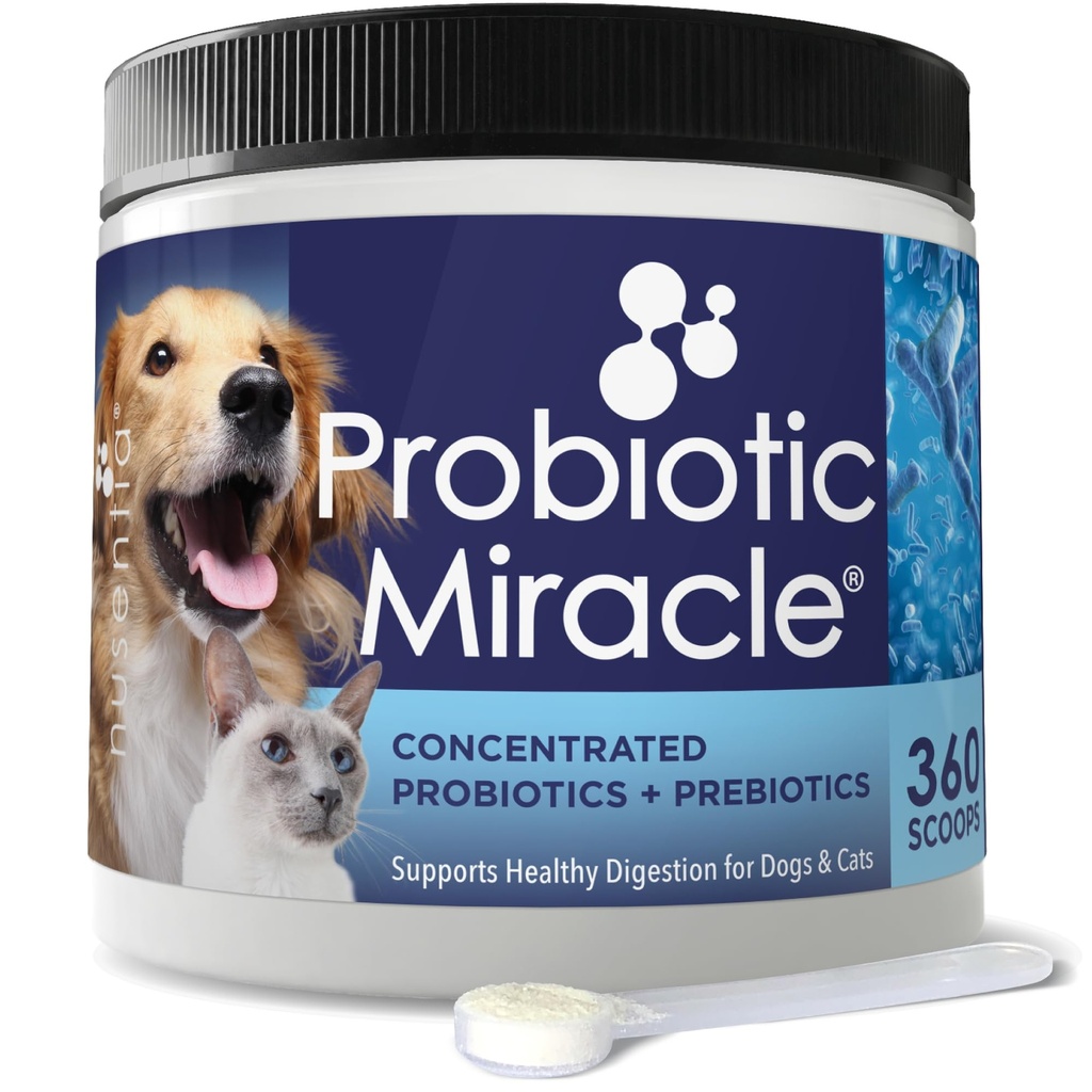 Probiotice NUSENTIA pentru câini - (360 Scoops)-Miracle probiotic-Avansat, Specii Probiotice specifice și prebiotice pentru a opri diareea, Loose Stool, și Dreast-Plus suport imunitar