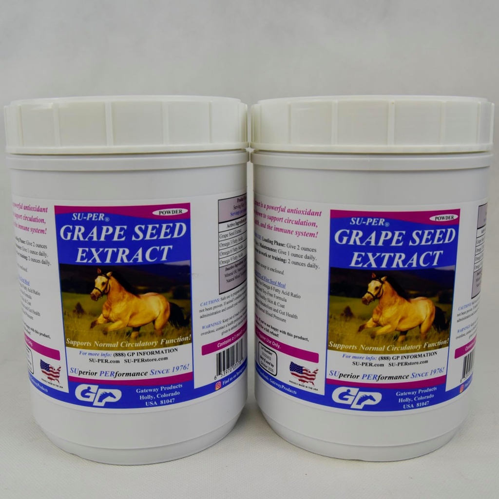 SU-PER Seminţe de struguri Extract de cai Antioxidant - Supliment antioxidant de equină pentru cai de performanţă - Sprijină circulaţia de sănătate respiratorie şi sistemul imunitar - 2,5 Lire, (2 ambalaj)