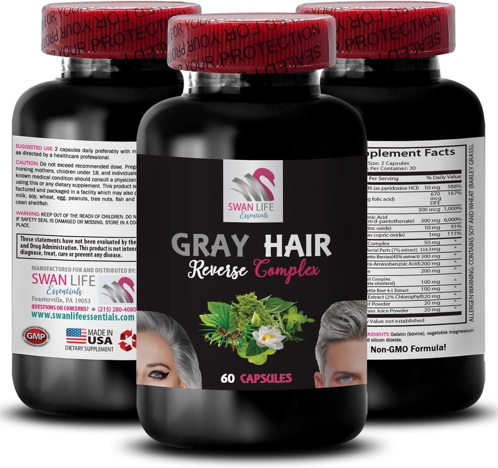 Plant Sterol Complex - Reverse de păr gri - Natural Shine, Dinamica culoare, reinnoit aspectul parului, Hair luminos, Vibrancy proaspete, Culoare re-Energizer, Păr luxuriant, Radiant Sheen 1 Sticla 60 Capsule