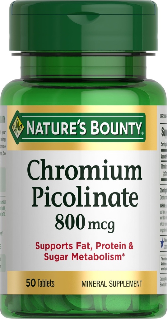 Natura's Bounty Crom Picolinat, Suportă grăsime, Proteina & Sugar Metabolism, Supliment mineral, 800 mcg, 50 comprimate