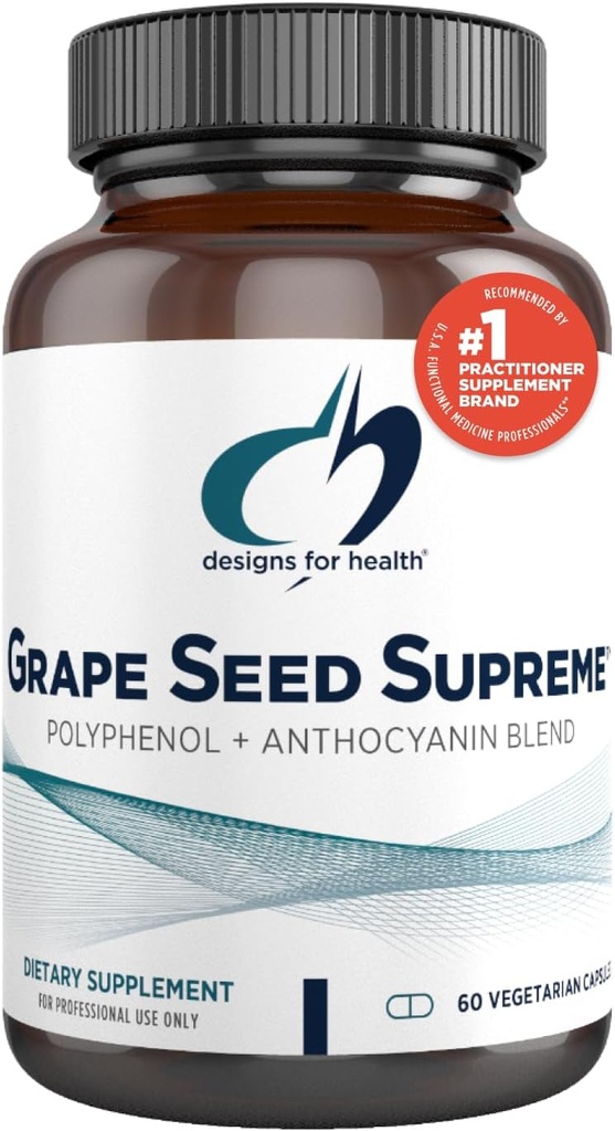 Design-uri pentru sănătate Seminte de struguri Supreme - 200 mg Seminte de struguri Extras Supliment cu Skin de struguri + Muscadine Struguri - Non-GMO Polifenol + Anthocianin Antioxidant Blend (60 capsule)