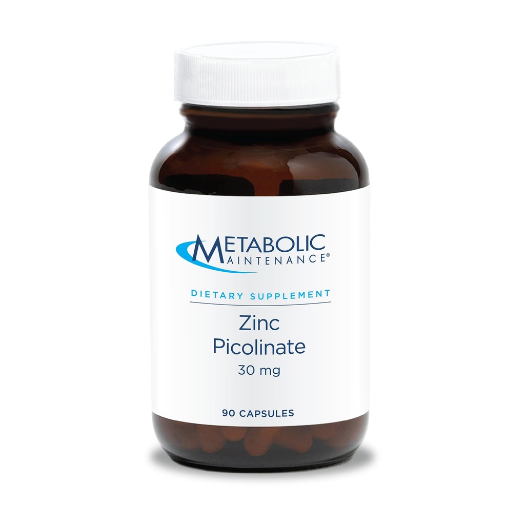 Întreţinere metabolică Picolinat de zinc 30 mg - Supliment de zinc pentru bărbaţi şi femei cu vitamina C, Complex de suport mineral pur pentru sănătatea imună, 30 mg per capsulă - 90 capsule