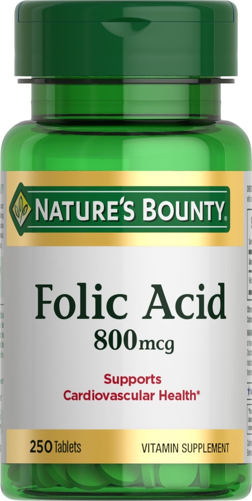 Natura's Bounty Acid Folic Supliment, sprijină sănătatea cardiovasculară, 800mcg, 250 comprimate