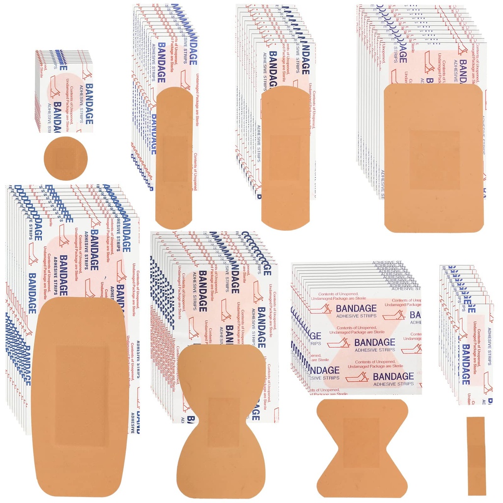 Lounsweer 720 Pcs Bandaje asortate Variety Pack Bulk Kit de prim ajutor Refill Provizii tesatura flexibil Adeziv Respirabila Degetul Knuckle Bandaje la fața locului rezistent la apa pentru brațe Genunchii de îngrijire răni zgârieturi