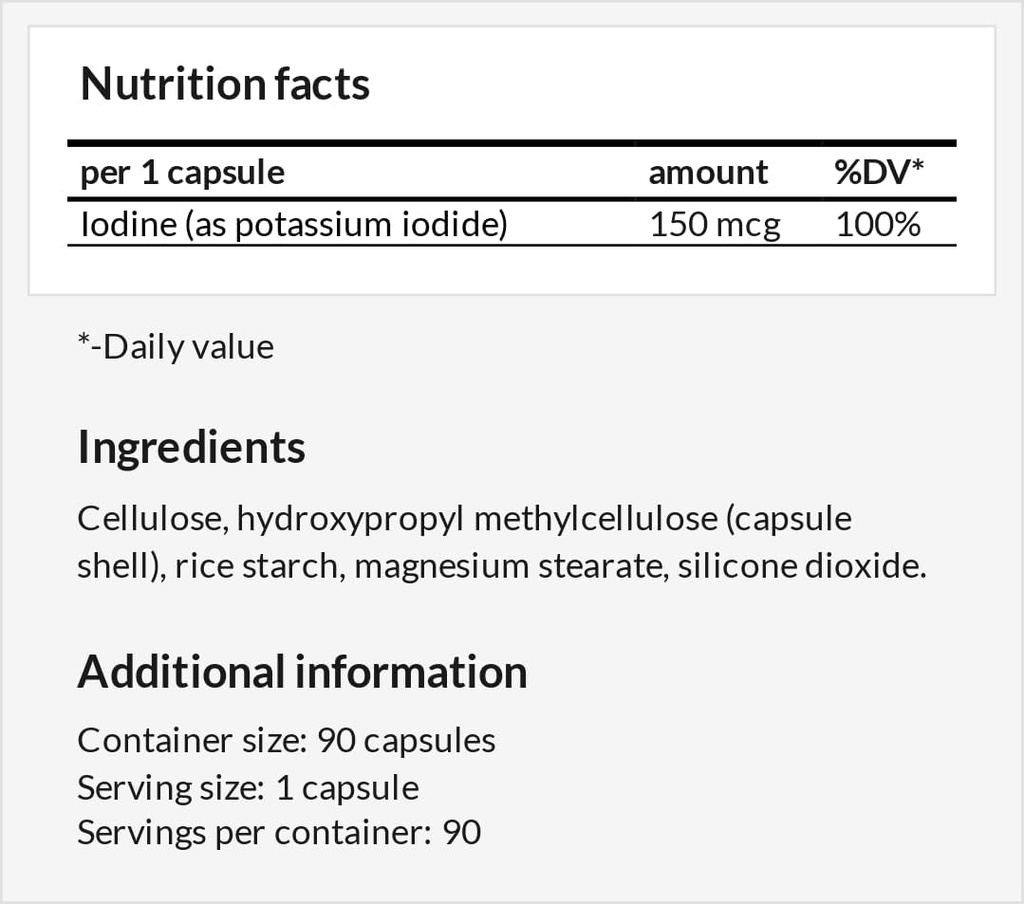 Iod de potasiu 150 mcg per capsulă - 90 capsule Vegan - 3 luni de aprovizionare - pentru funcţia optimă Gland şi metabolismul energetic - Supliment alimentar cu Hegemonia lui Apollo