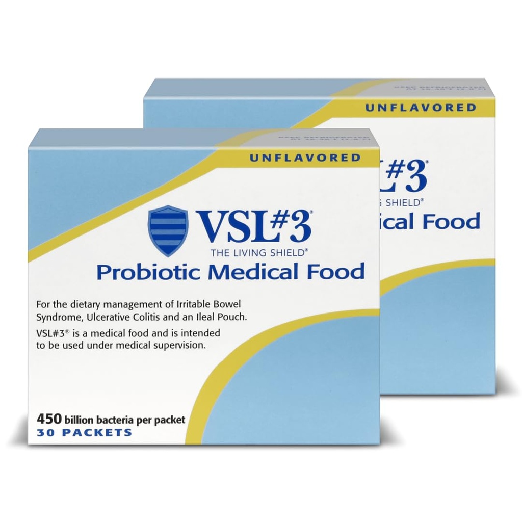 VSL #3® Praf probiotic pentru sanatate digestiva, IBS & UC Simptome - 450B CFU, Putere ridicata, Multi-Tren, Live, Frigider Probiotic, Alimente Medicale pentru Ingrijirea Sanatatii la Barbati si Femei, 60 Pack