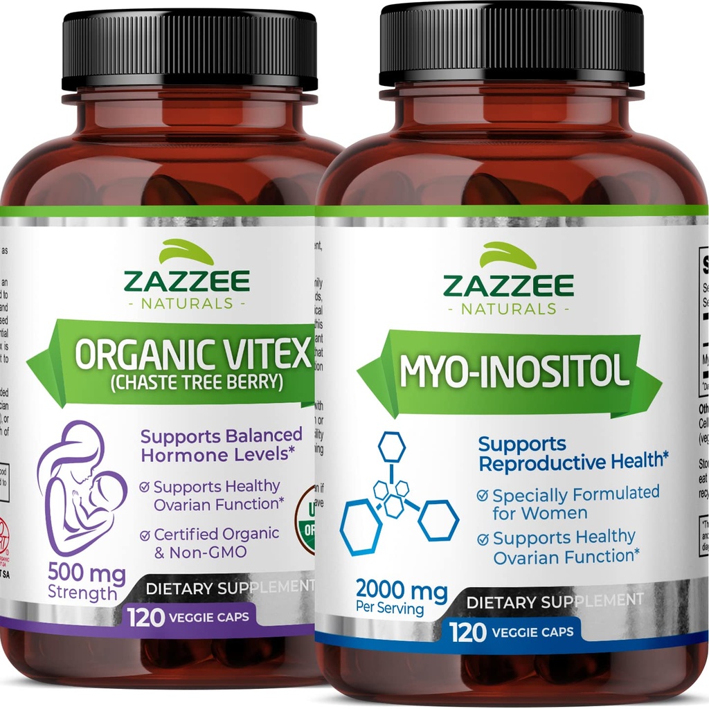 Zazzee Myo-Inositol Capsule şi USDA Capsule Vitex organic, Vegan, Non-GMO şi All-Natural