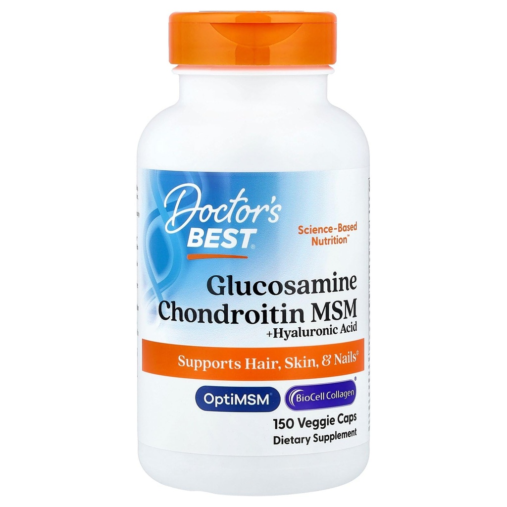 Cel mai bun Glucosamină Chondroitin MSM + Acid hialuronic cu OptiMSM Featuring Biocell Colagen, Suport comun, Non-GMO, Gluten & Soy Free, 150 Capace