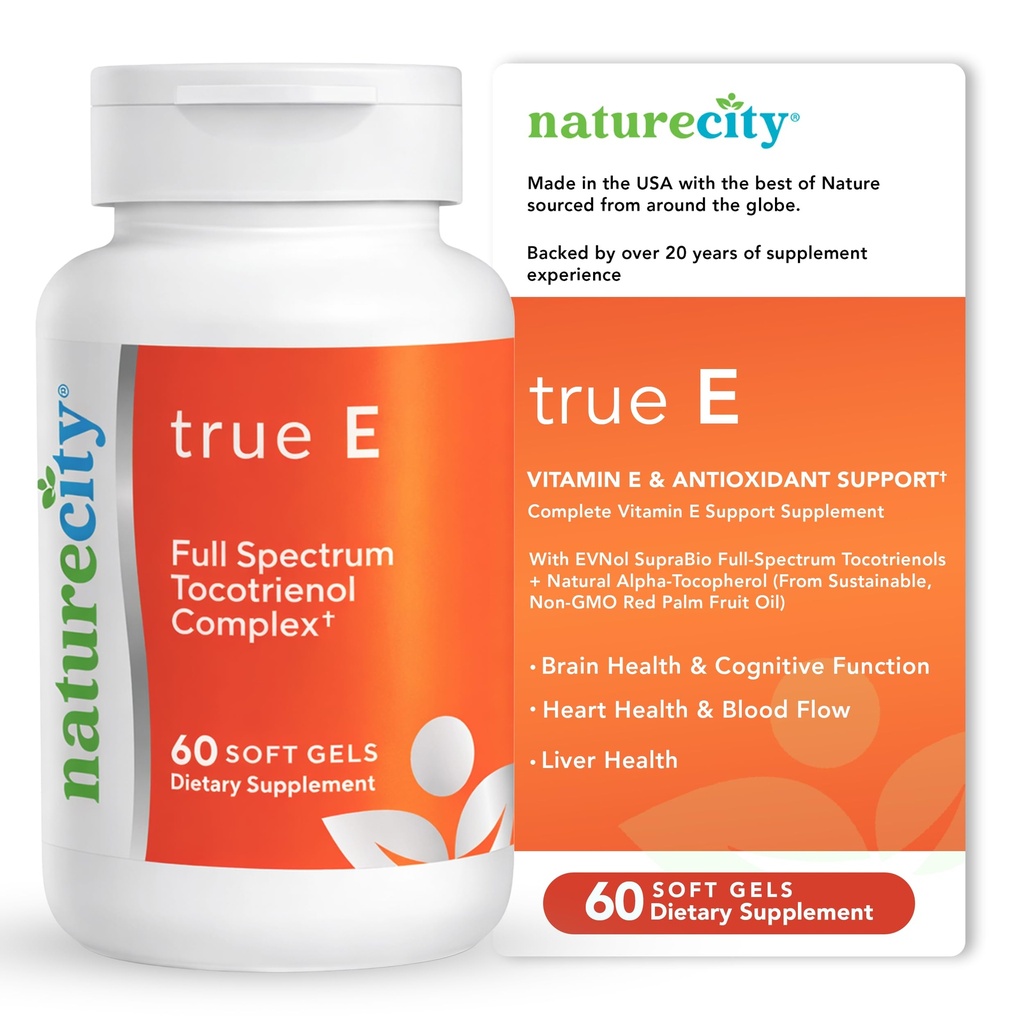 NatureCity True-E Full Spectrum Tocotrienols Vitamina E & Natural Alpha Tocopherol Supliment 