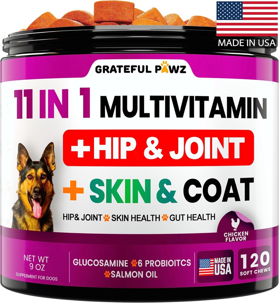 Câine Multivitamine Chembable cu Glucosamină - Vitamine și suplimente de câine, Senior & Puppy Multivitamine pentru câini - Pet Chondroitin Hip and Joint Support Health, Immune Booster, Skin, Heart, Probiotice