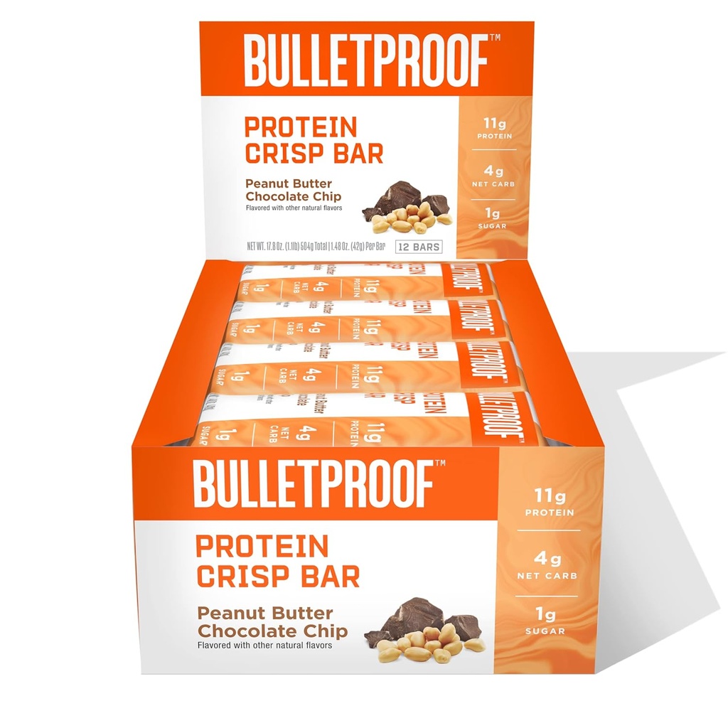Proteine antiglonț Crisp Baruri, Unt de arahide Ciocolată Chip, 12 Pack, Proteină mare, Zahăr scăzut