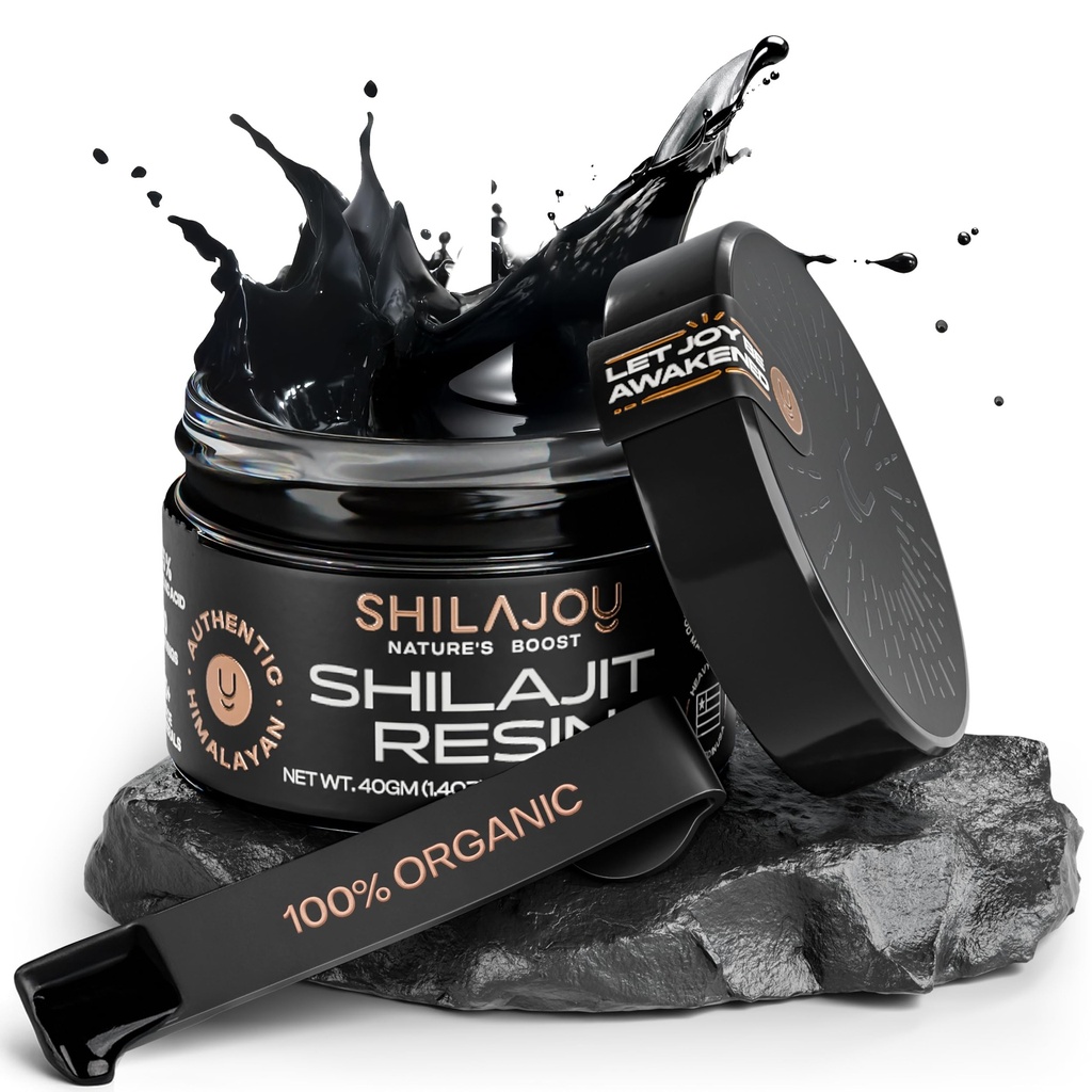Silajit Resin organic pentru bărbați și femei - Pure Himalayan Gold Grade cu >75% Acid fuzilic și 85+ Trace Minerale, U.S. Lab testate, Energie Boost & Imune Support (40gm - 80 Servings)