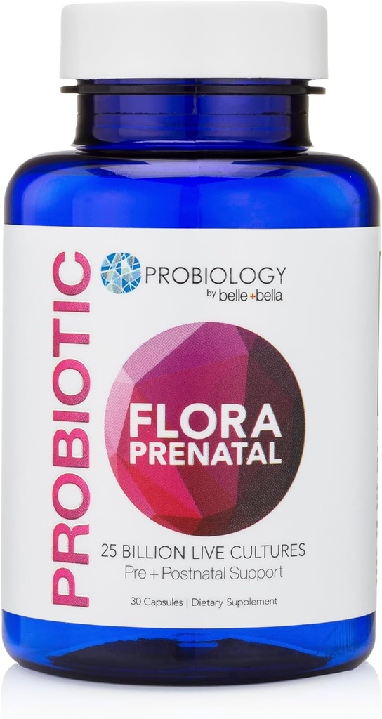 belle+bella Probiologie Flora Capsule prenatale - Dual Acţiune Probiotic şi Prebiotic Supliment cu Acid folic pentru femei prenatale şi postnatale - non-GMO, Vegan & Gluten gratuit - 30 Capace