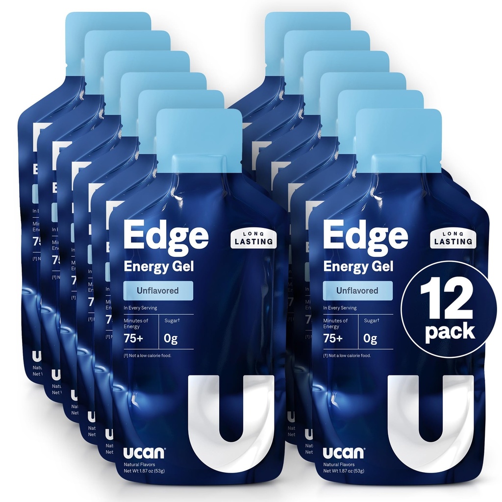 UCAN Edge Energy Gel Shots, Unflavored (12, 2 Ounce Packets) pentru rulare, formare, antrenamente, Fitness, Ciclism, Crossfit 