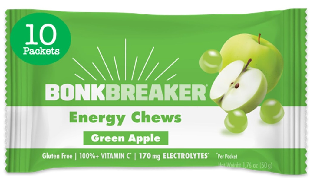 Bonk breaker energie Chews, lactate-free, gluten-free ingrediente pentru a oferi energie rapidă și focus, 1 cutie de 10 pachete, verde Apple