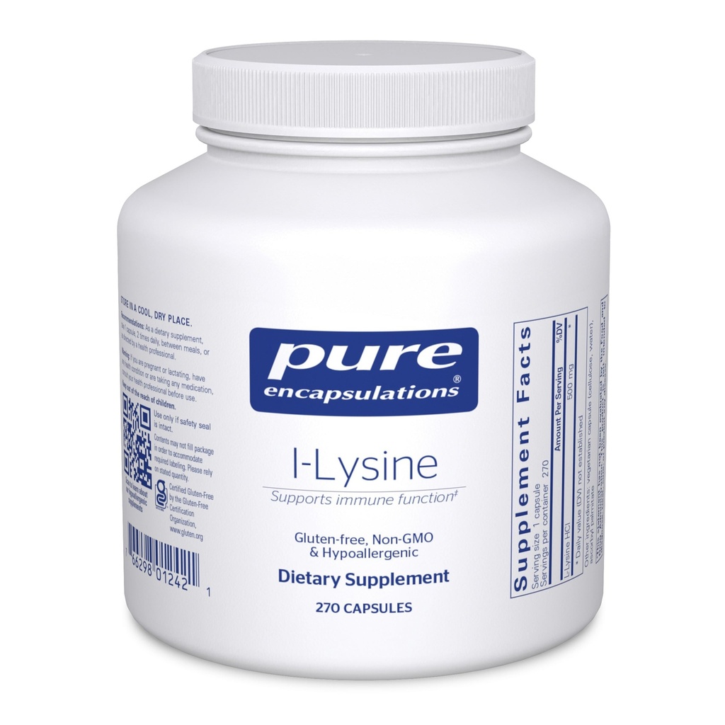 Pure Encapsulations L-Lysine - Essential Amino Acid Supplement for Immune Support & Gum, Lip Health* - with L-Lysine HCl - 270 Capsule