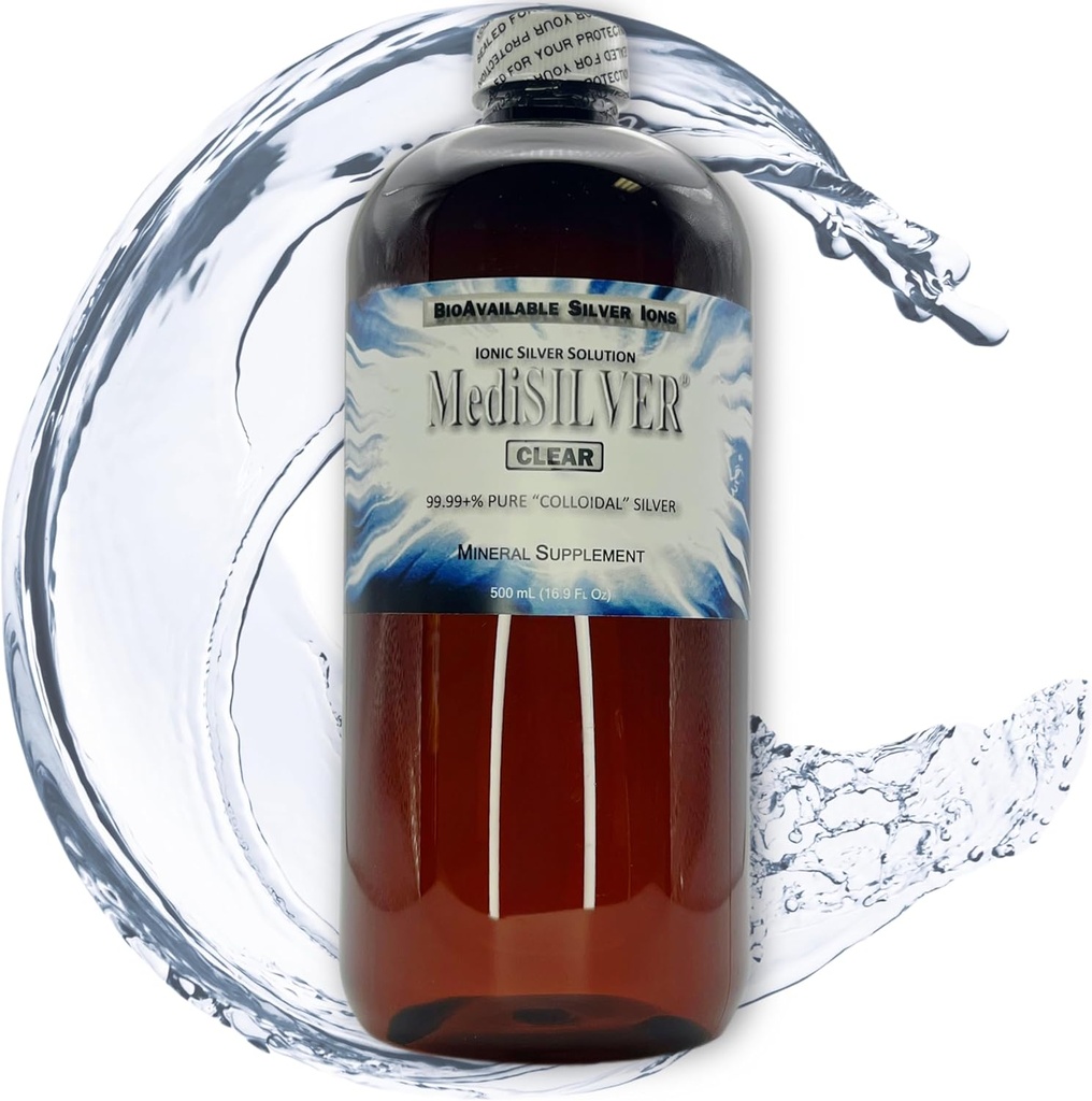 MediSILVER Clear True Ionic gratuit Silver Dietary - 500 ml (16.9 Fl Oz) în chihlimbar BPA-Free sticla de plastic