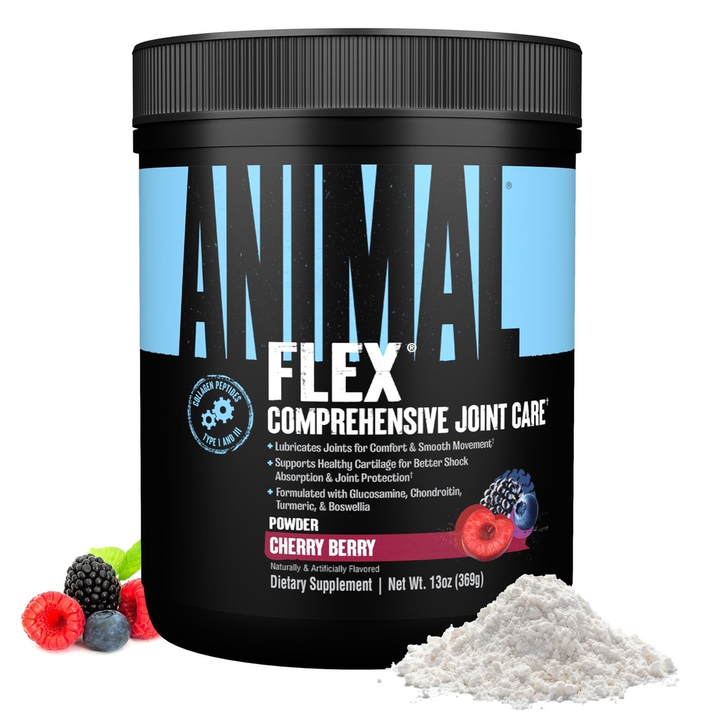 Animal Flex Powder - Supliment comun de sprijin pentru ameliorarea durerii, repararea și restaurarea musculare cu Turmeric, Glucosamină, Chondroitin, MSM, Colagen și Boswellia, Aromă de cireșe de mare gustare, 30 Scoops