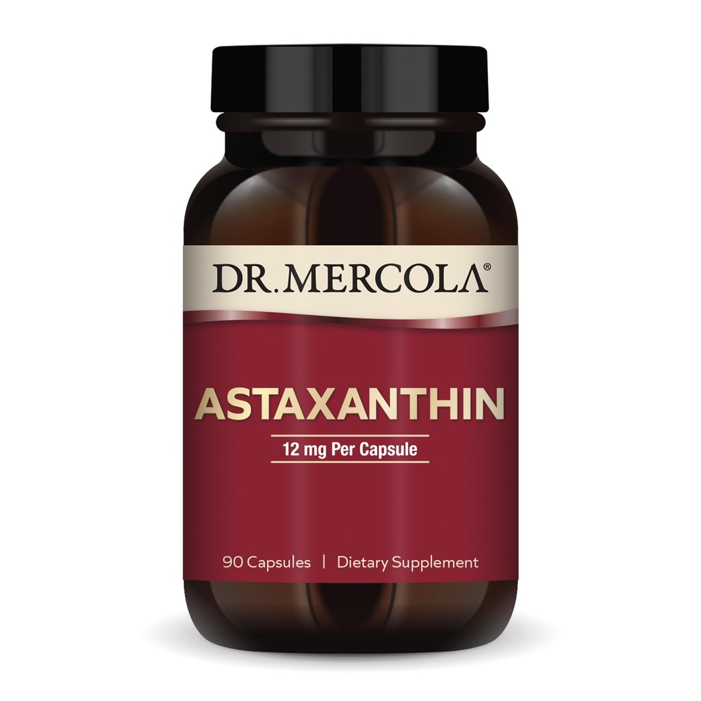 Dr. Mercola Organic Astaxanthin - 12 mg Astexanthin - Suport puternic antioxidant - Extract organic de microalge - Non-GMO, Gluten-Free & Soy-Free - 90 capsule (90 Servings)