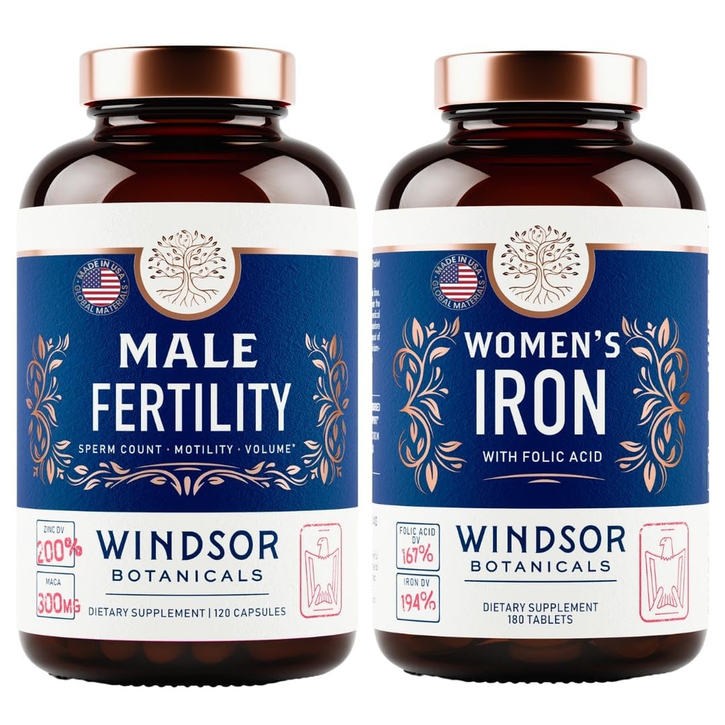 WINDSOR BOTANICA Suplimentul de fertilitate masculina si pastile de fier cu acid folic - Fertilitate si Bundle prenatal