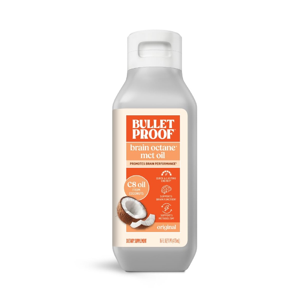 Creier de nucă de cocos antiglonț Octane C8 Ulei MCT, 16 Ounces, Premium Keto Supliment pentru energie sustinută, creier și combustibil de corp, nearomatizate, Adauga la cafea și smoothies, Ambalaj mai Vary