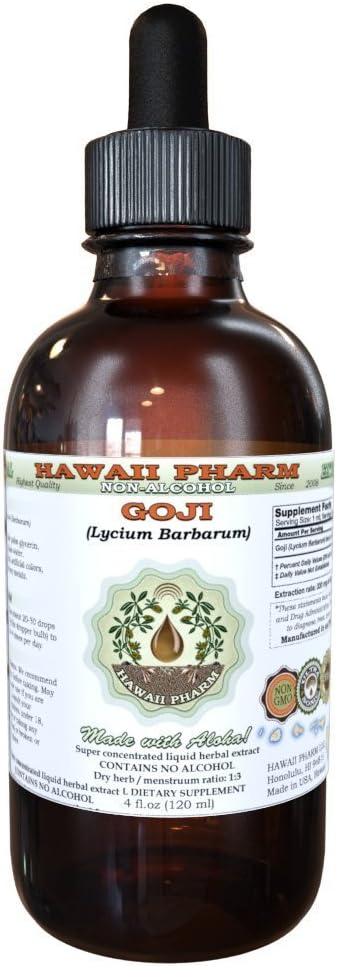 Goji Extract lichid fără alcool, Goji organic (Lycium Barbarum) Berry Glycerite uscate Hawaii Pharm naturale Herbal Supliment 4 oz