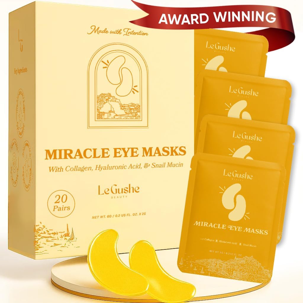 LE GUSHE aur sub ochi patch-uri pentru ochi pufoase și cercuri întunecate (20 perechi) - Hidratare Colagen sub ochi măști cu melc Mucin - Soothing Puffy Eyes Tratamentul pentru femei și bărbați - cadouri domnișoară de onoare
