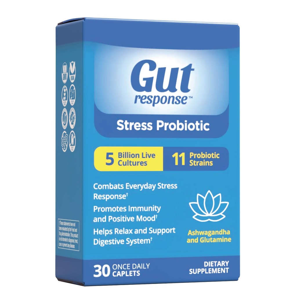 Stres Probiotic pentru bărbaţi şi femei, încetineşte îmbătrânirea digestivă, stimulează sistemul imunitar, promovează calmul, Ashwagandha, L-Glutamine, Non-GMO, Gluten Free & Vegan, 5 miliarde CFU, 30 Caplete